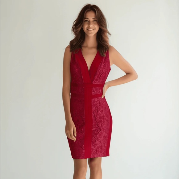 Jax Dresses & Skirts - Small Jax Ruby Red Wine Midi Lace Satin Dress